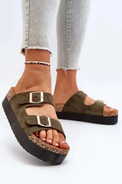 Boto Klapki Korkowe|Klapki Damskie Klasyczne*Damskie Klapki Na Platformie Z Klamrami Zielone Lolpey