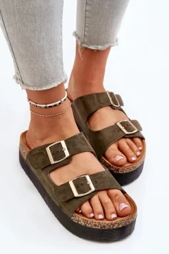 Boto Klapki Korkowe|Klapki Damskie Klasyczne*Damskie Klapki Na Platformie Z Klamrami Zielone Lolpey