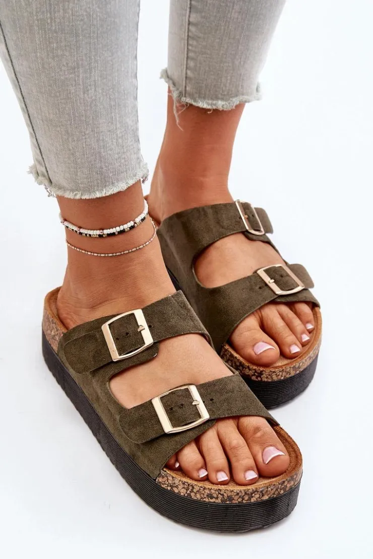 Boto Klapki Korkowe|Klapki Damskie Klasyczne*Damskie Klapki Na Platformie Z Klamrami Zielone Lolpey