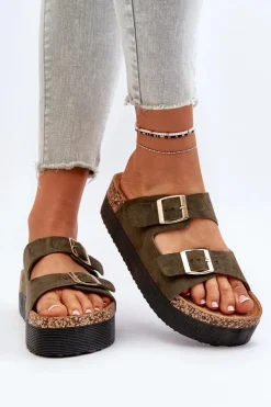 Boto Klapki Korkowe|Klapki Damskie Klasyczne*Damskie Klapki Na Platformie Z Klamrami Zielone Lolpey