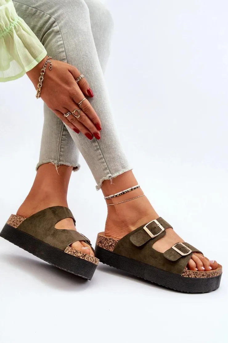 Boto Klapki Korkowe|Klapki Damskie Klasyczne*Damskie Klapki Na Platformie Z Klamrami Zielone Lolpey