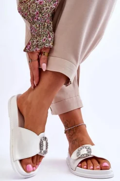 Damskie Boto Damskie Klapki Na Platformie Z Ozdobą Białe Beneca