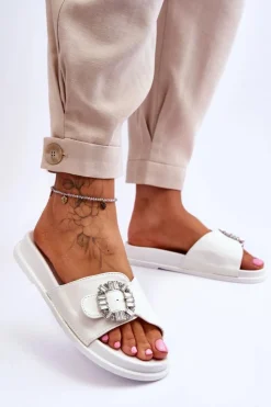 Damskie Boto Damskie Klapki Na Platformie Z Ozdobą Białe Beneca