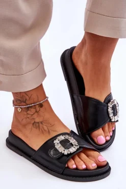 Boto Klapki Na Platformie*Damskie Klapki Na Platformie Z Ozdobą Czarne Beneca