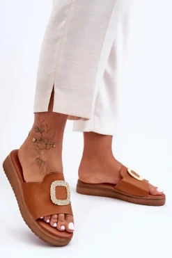 Boto Klapki Na Platformie|Klapki Damskie Klasyczne*Damskie Klapki Na Platformie Z Ozdobą Brązowe Denicia