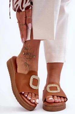 Boto Klapki Na Platformie|Klapki Damskie Klasyczne*Damskie Klapki Na Platformie Z Ozdobą Brązowe Denicia