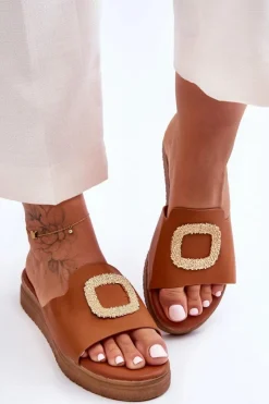 Boto Klapki Na Platformie|Klapki Damskie Klasyczne*Damskie Klapki Na Platformie Z Ozdobą Brązowe Denicia