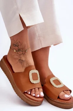 Boto Klapki Na Platformie|Klapki Damskie Klasyczne*Damskie Klapki Na Platformie Z Ozdobą Brązowe Denicia