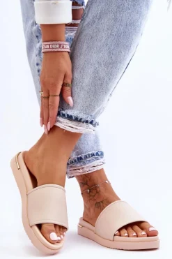 Big Star Shoes Klapki Damskie Big Star|Klapki Na Platformie*Damskie Klapki Na Platformie Big Star LL274933 Beżowe