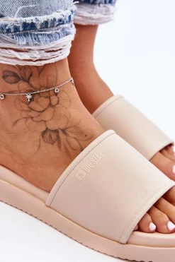 Big Star Shoes Klapki Damskie Big Star|Klapki Na Platformie*Damskie Klapki Na Platformie Big Star LL274933 Beżowe