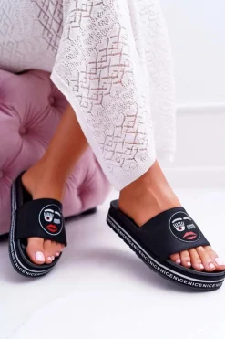 Damskie Damskie buty S.Barski Damskie Klapki Na Platformie S.Barski 802-10 Czarne