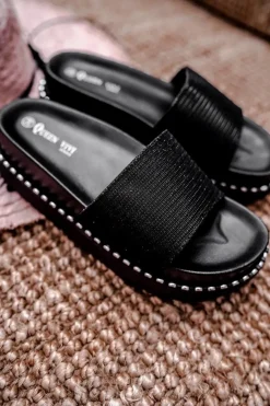 Boto Klapki Na Platformie|Klapki Damskie Klasyczne*Damskie Klapki na Platformie Czarne Srebrne Venima