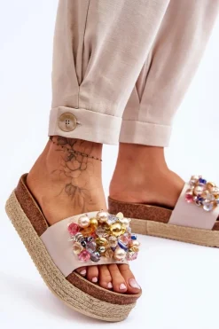 Discount Damskie buty S.Barski Damskie Klapki Na Platformie S.Barski KV-578-1 Nude