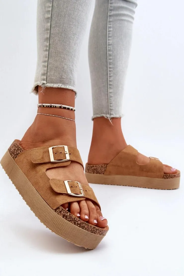 Hot Boto Damskie Klapki Na Platformie Z Klamrami Camel Lolpey