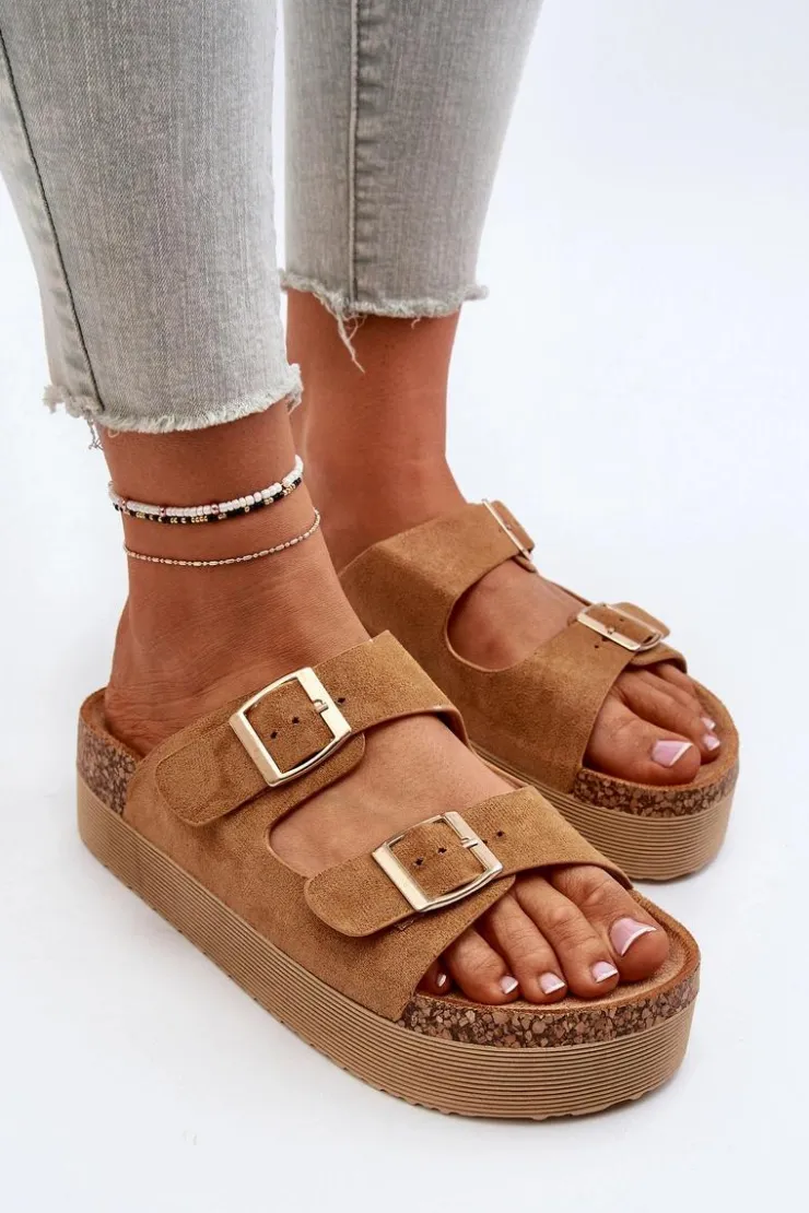 Hot Boto Damskie Klapki Na Platformie Z Klamrami Camel Lolpey