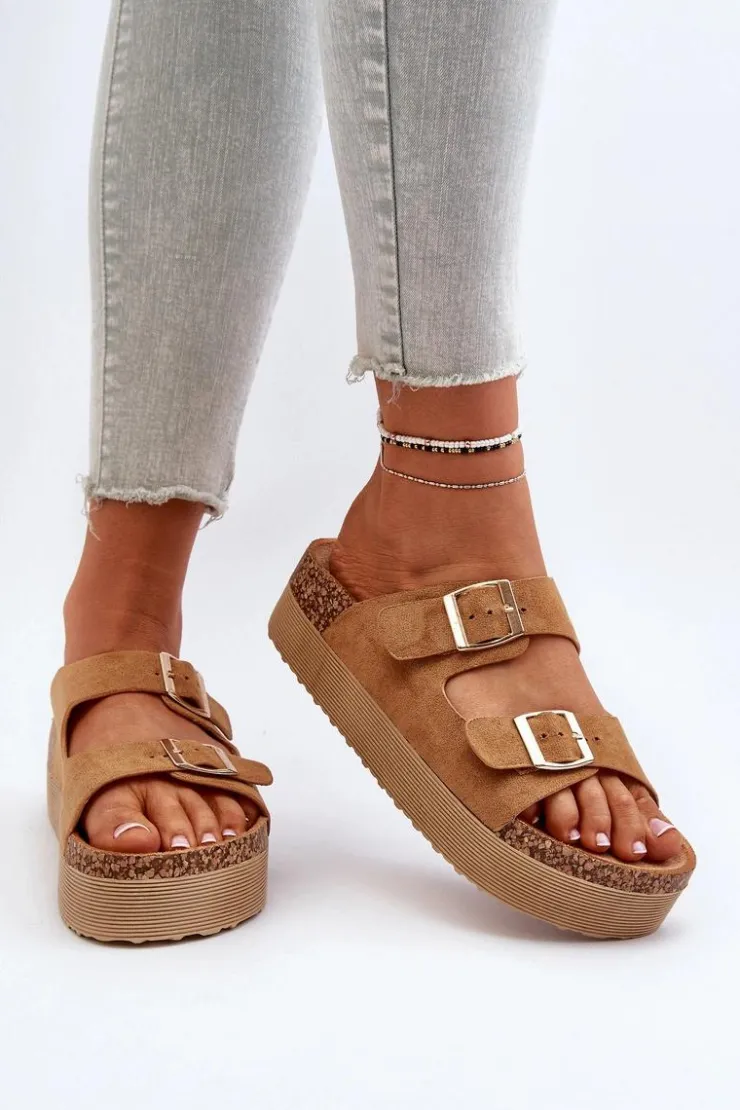 Hot Boto Damskie Klapki Na Platformie Z Klamrami Camel Lolpey