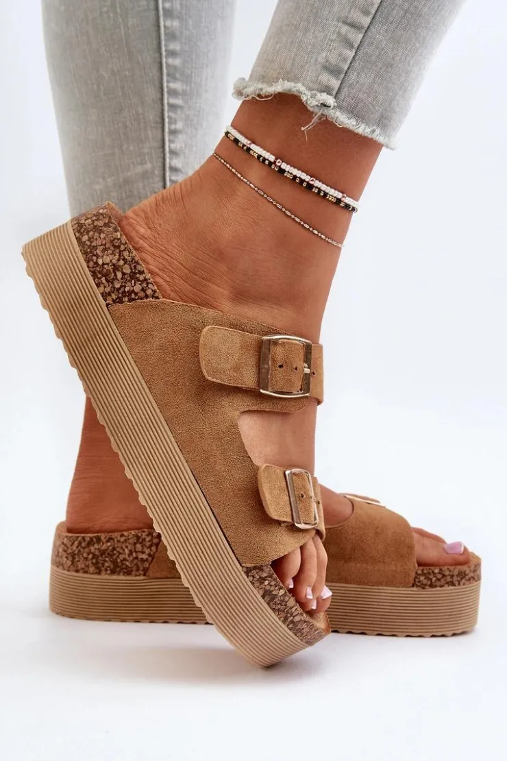 Hot Boto Damskie Klapki Na Platformie Z Klamrami Camel Lolpey