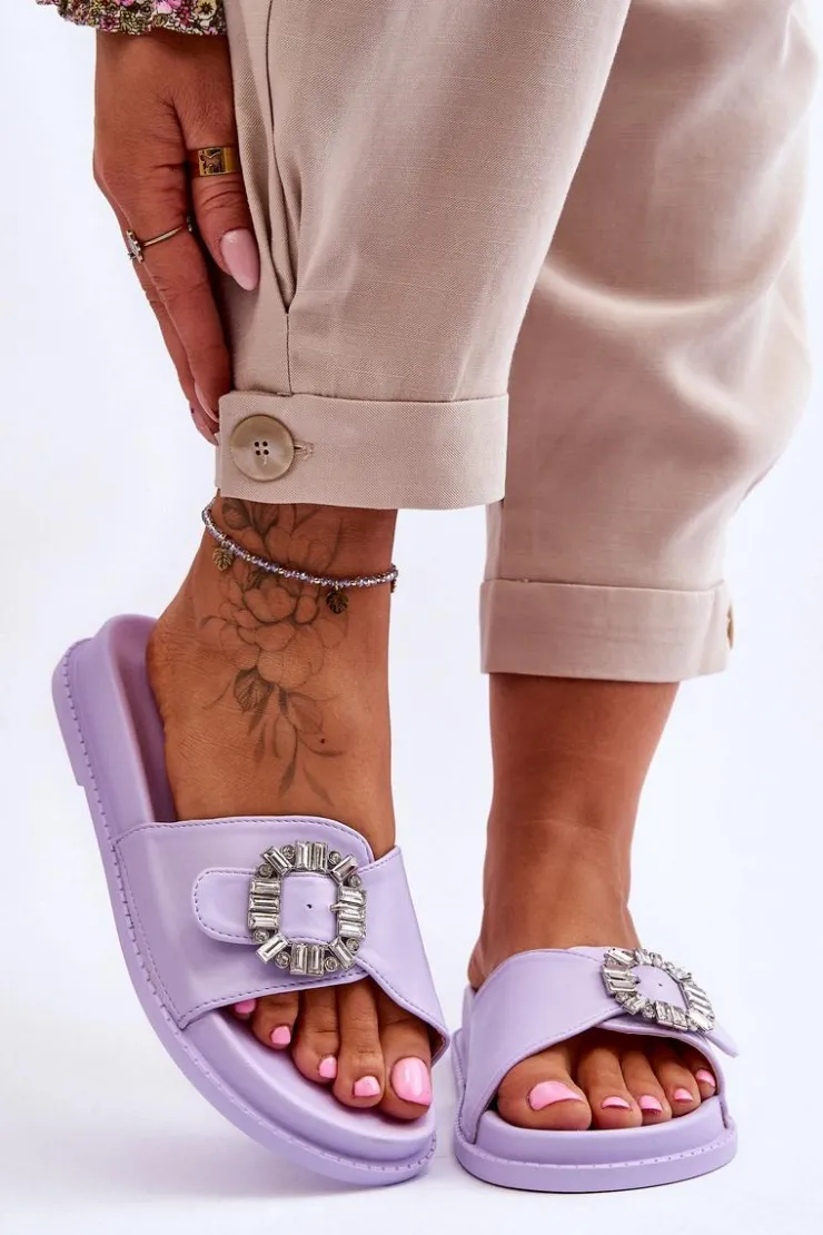 Sale Boto Damskie Klapki Na Platformie Z Ozdobą Fioletowe Beneca