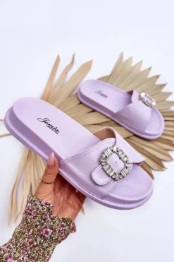 Sale Boto Damskie Klapki Na Platformie Z Ozdobą Fioletowe Beneca