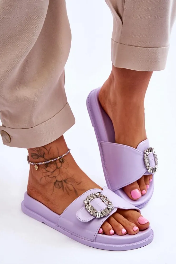 Sale Boto Damskie Klapki Na Platformie Z Ozdobą Fioletowe Beneca