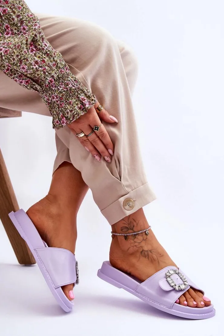 Sale Boto Damskie Klapki Na Platformie Z Ozdobą Fioletowe Beneca