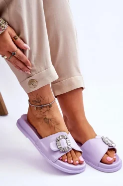 Sale Boto Damskie Klapki Na Platformie Z Ozdobą Fioletowe Beneca