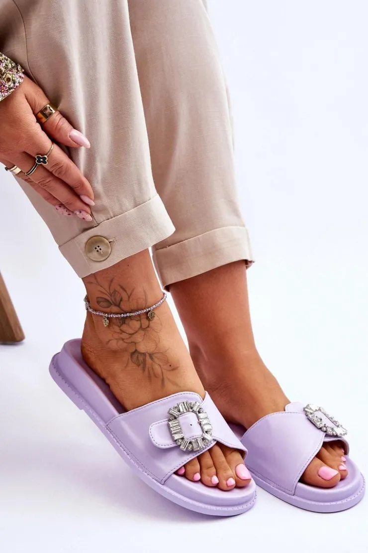 Sale Boto Damskie Klapki Na Platformie Z Ozdobą Fioletowe Beneca