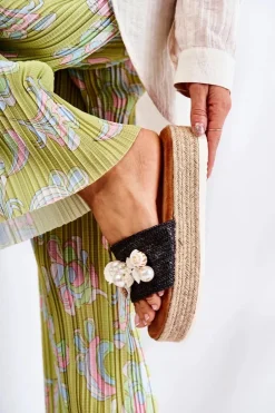 Boto Klapki Na Platformie|Klapki Damskie Klasyczne*Damskie Klapki Na Platformie Z Muszelkami Czarne Tolia