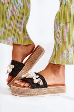 Boto Klapki Na Platformie|Klapki Damskie Klasyczne*Damskie Klapki Na Platformie Z Muszelkami Czarne Tolia