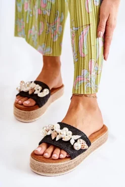 Boto Klapki Na Platformie|Klapki Damskie Klasyczne*Damskie Klapki Na Platformie Z Muszelkami Czarne Tolia