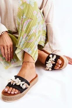 Boto Klapki Na Platformie|Klapki Damskie Klasyczne*Damskie Klapki Na Platformie Z Muszelkami Czarne Tolia