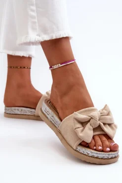 Damskie Boto Damskie Klapki Na Platformie Z Kokardą Beżowe Aflia