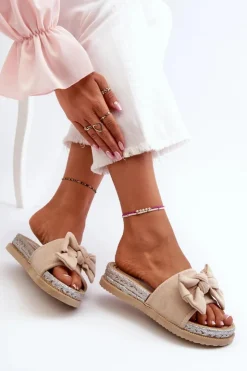 Damskie Boto Damskie Klapki Na Platformie Z Kokardą Beżowe Aflia