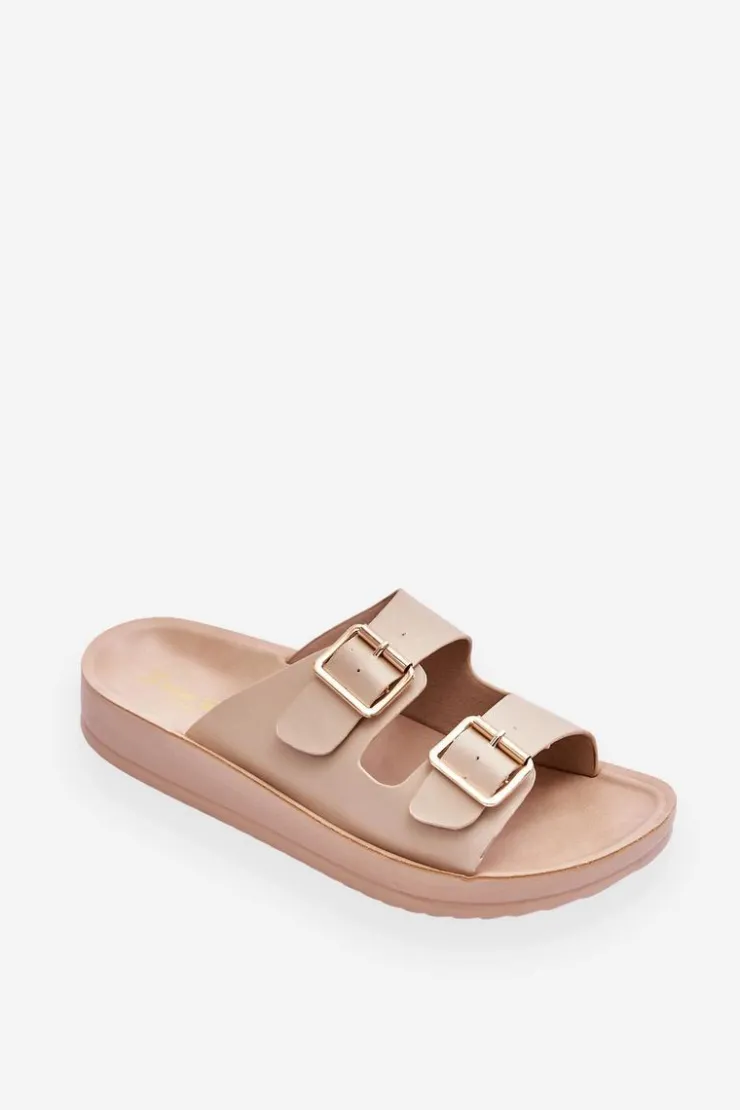 Damskie Boto Damskie Klapki Na Platformie Z Paskami Beżowe Clever