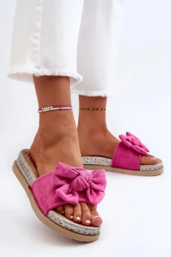 New Boto Damskie Klapki Na Platformie Z Kokardą Fuksja Aflia