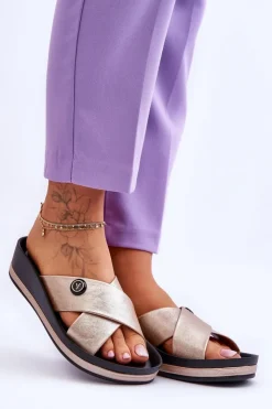 Sale Buty damskie Vinceza Damskie Klapki Na Platformie Z Ozdobą Złote Brooklyn