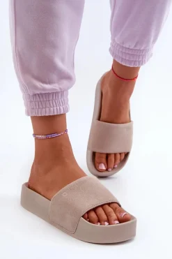 Hot Big Star Shoes Damskie Klapki Na Platformie Zamszowe Big Star NN274A671 Beżowe Beżowy