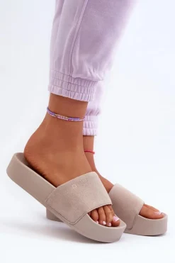 Hot Big Star Shoes Damskie Klapki Na Platformie Zamszowe Big Star NN274A671 Beżowe Beżowy