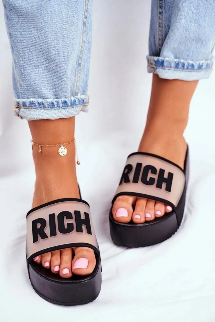 Online Boto Damskie Klapki Na Platformie Czarne RICH