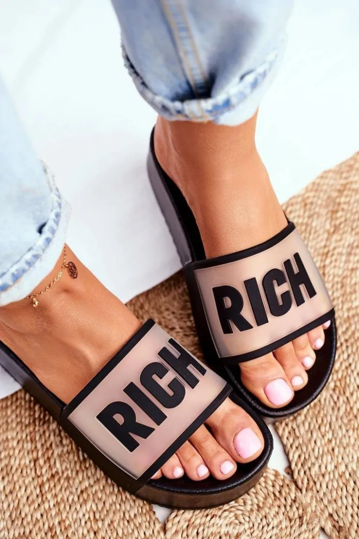 Online Boto Damskie Klapki Na Platformie Czarne RICH