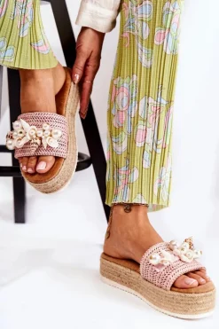 Boto Damskie Klapki Na Platformie Z Muszelkami Różowe Tolia