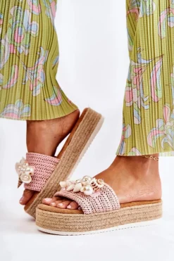 Boto Damskie Klapki Na Platformie Z Muszelkami Różowe Tolia