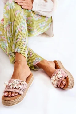 Boto Damskie Klapki Na Platformie Z Muszelkami Różowe Tolia