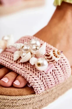 Boto Damskie Klapki Na Platformie Z Muszelkami Różowe Tolia