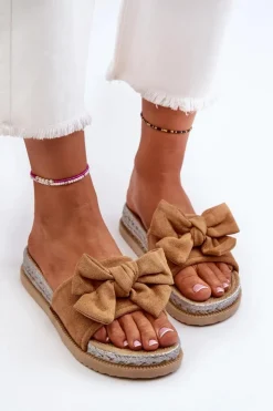 Damskie Boto Damskie Klapki Na Platformie Z Kokardą Camel Aflia