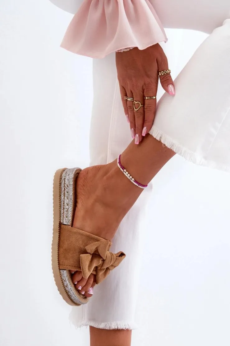 Damskie Boto Damskie Klapki Na Platformie Z Kokardą Camel Aflia