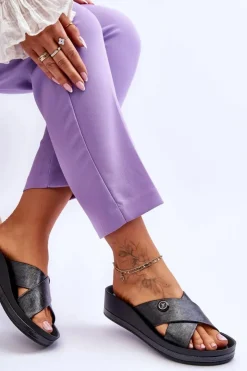 Damskie Buty damskie Vinceza Damskie Klapki Na Platformie Z Ozdobą Czarne Brooklyn