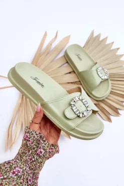 Best Boto Damskie Klapki Na Platformie Z Ozdobą Zielone Beneca