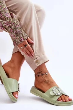 Best Boto Damskie Klapki Na Platformie Z Ozdobą Zielone Beneca