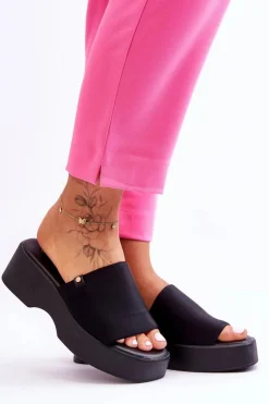 Damskie Evento Damskie Klapki Na Platformie Czarne Carmela